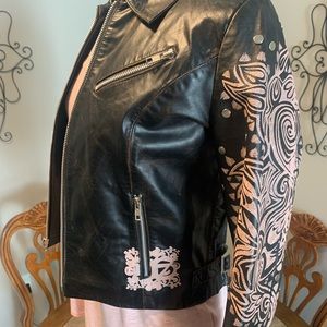 NEW RARE Mackage Rocker Love embossed leather motorcycle crop jacket